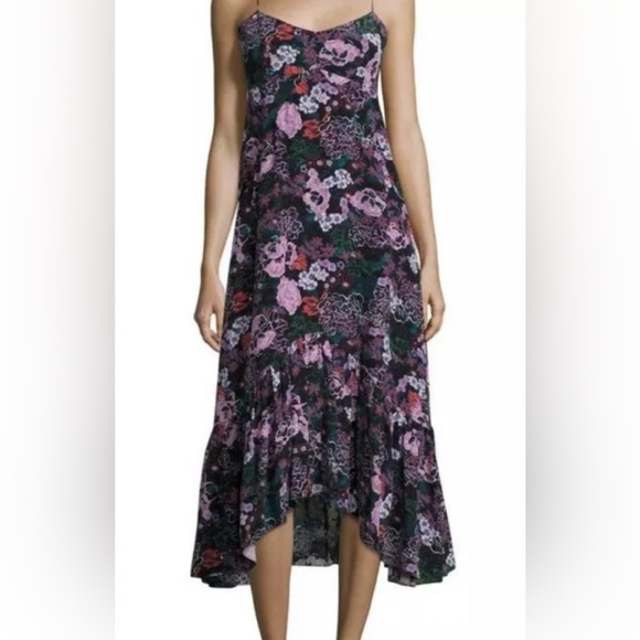 SALONI Dresses & Skirts - Saloni‎ Women's Floral Print Asymmetrical Hem Midi Dress Multicolor Size 6